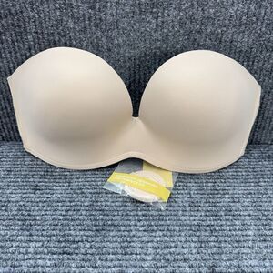 Delimira Strapless Plunge Bra 34D Beige Push Up Flex Underwire Lightly Lined NEW